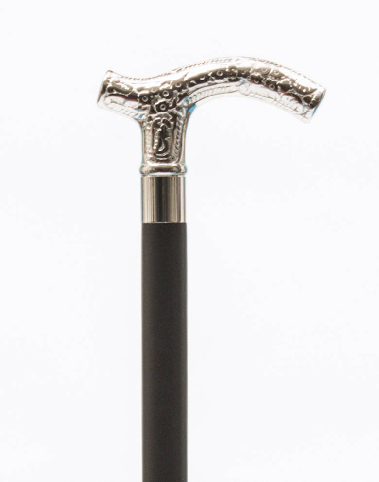 Chrome Plated Crutch Handle, Black Shaft Walking Stick