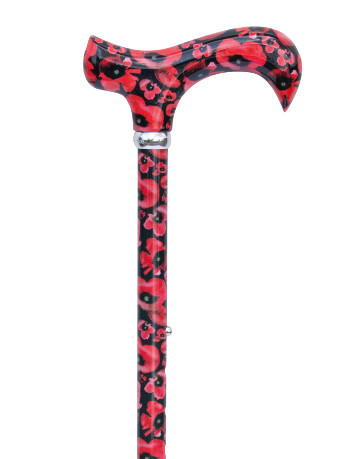 Fashion Derby Adjustable Walking Stick, Poppies