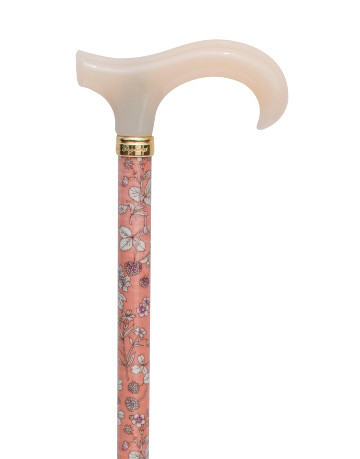 Fabric-Wrapped Aluminium Derby Walking Stick, Pink &amp; White Floral