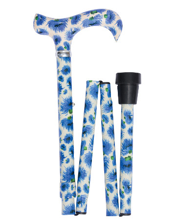 Fashion Folding Derby Walking Stick, Blue Cornflowers
