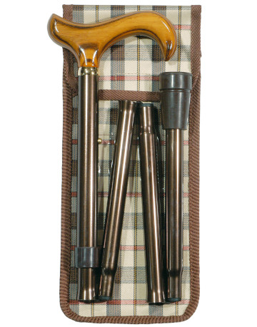 Folding Adjustable Derby Cane, Brown with Wallet